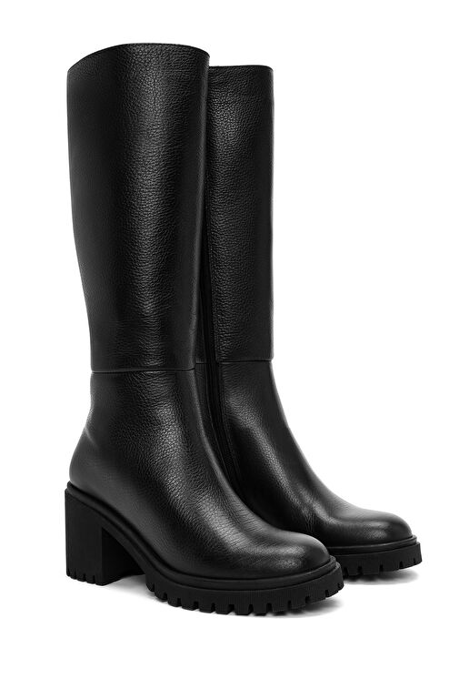 Kadın Siyah Fermuarlı Kalın Topuklu Deri Çizme 24WFD2024FT - Görsel 6