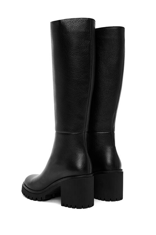 Kadın Siyah Fermuarlı Kalın Topuklu Deri Çizme 24WFD2024FT - Görsel 8