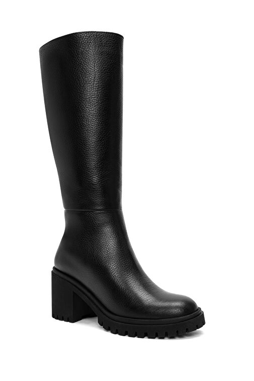 Kadın Siyah Fermuarlı Kalın Topuklu Deri Çizme 24WFD2024FT - Görsel 9