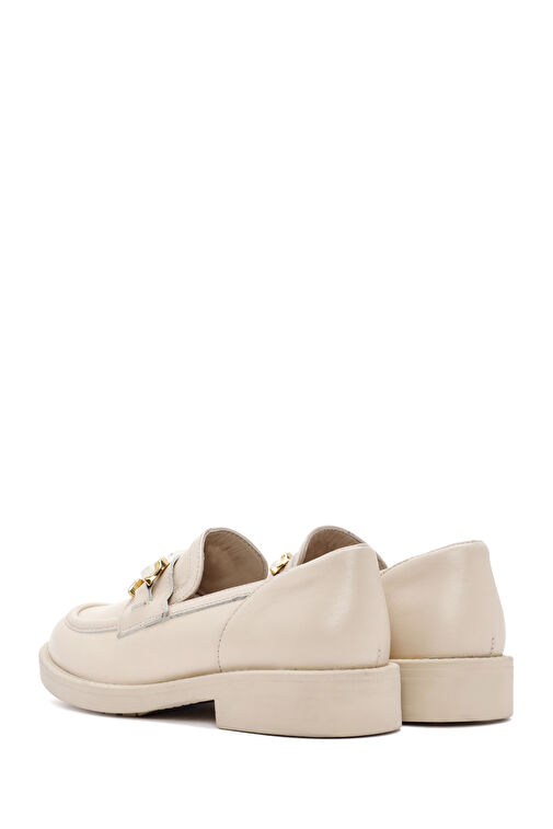 Kadın Bej Toka Detaylı Deri Maskülen Loafer 24WFD511718 - Görsel 6