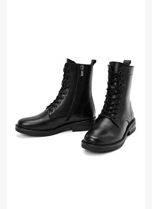 Kadın Siyah Fermuarlı Deri Postal Bot 25WFD510318 - Görsel 4