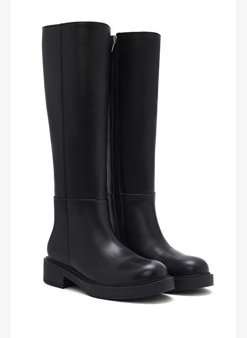 Kadın Siyah Fermuarlı Deri Çizme 25WFD510518 - Görsel 6