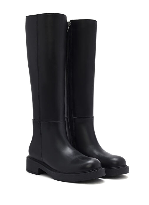 Kadın Siyah Fermuarlı Deri Çizme 24WFD512518 - Görsel 6