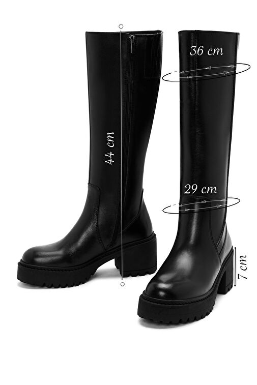 Kadın Siyah Fermuarlı Kalın Topuklu Deri Çizme 24WFD512818 - Görsel 3