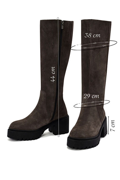 Kadın Vizon Fermuarlı Kalın Topuklu Süet Deri Çizme 24WFD512810 - Görsel 3