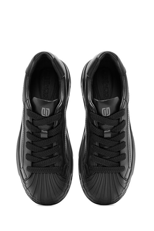 Erkek Siyah Bağcıklı Deri Sneaker 24WFD690218 - Görsel 8