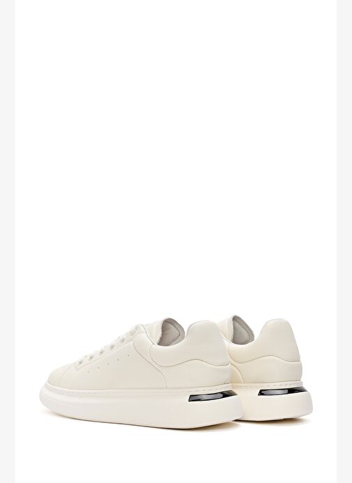 Erkek Beyaz Bağcıklı Kalın Tabanlı Deri Sneaker 25WFD690318 - Görsel 6