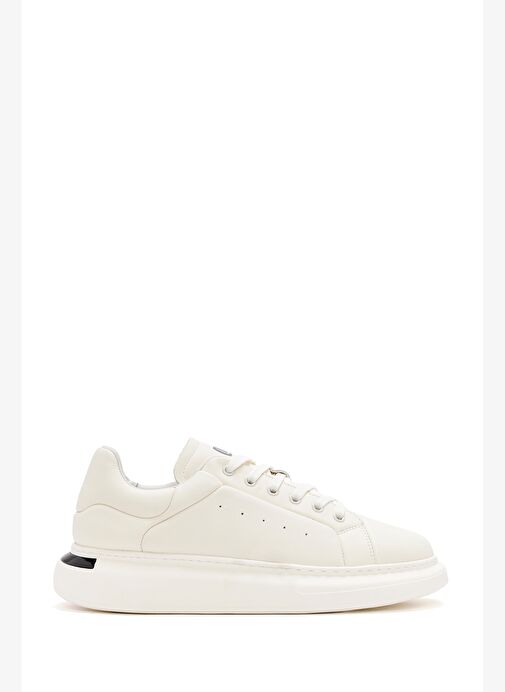 Erkek Beyaz Bağcıklı Kalın Tabanlı Deri Sneaker 25WFD690318 - Görsel 2