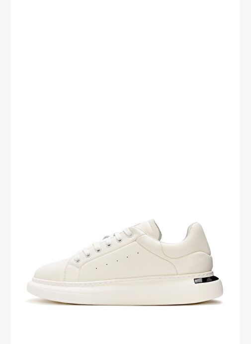 Erkek Beyaz Bağcıklı Kalın Tabanlı Deri Sneaker 25WFD690318 - Görsel 3