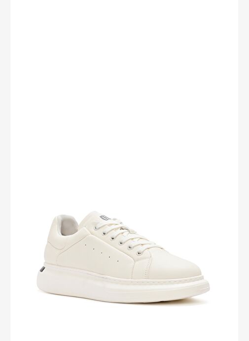 Erkek Beyaz Bağcıklı Kalın Tabanlı Deri Sneaker 25WFD690318 - Görsel 7