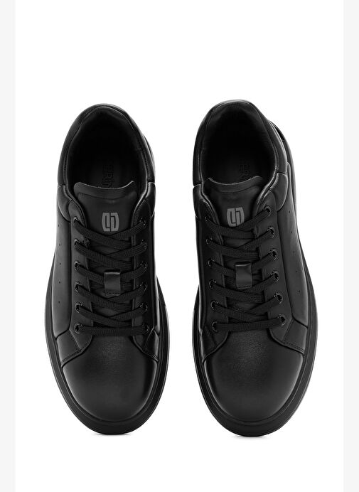 Erkek Siyah Bağcıklı Kalın Tabanlı Deri Sneaker 25WFD690318 - Görsel 8