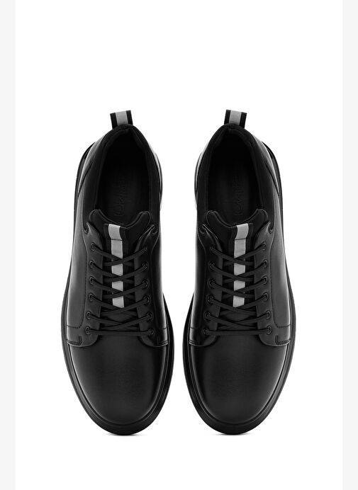 Erkek Siyah Bağcıklı Deri Sneaker 25WFD691318 - Görsel 8