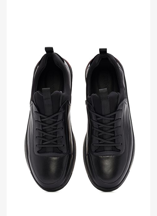 Erkek Siyah Bağcıklı Deri Sneaker 25WFD691418 - Görsel 8