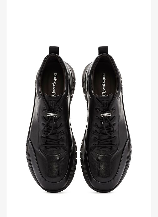 Erkek Siyah Bağcıklı Deri Casual Sneaker 25WFD692718 - Görsel 8