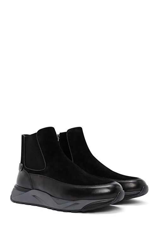 Erkek Siyah Fermuarlı Kalın Tabanlı Deri Casual Bot 24WFD693010 - Görsel 5