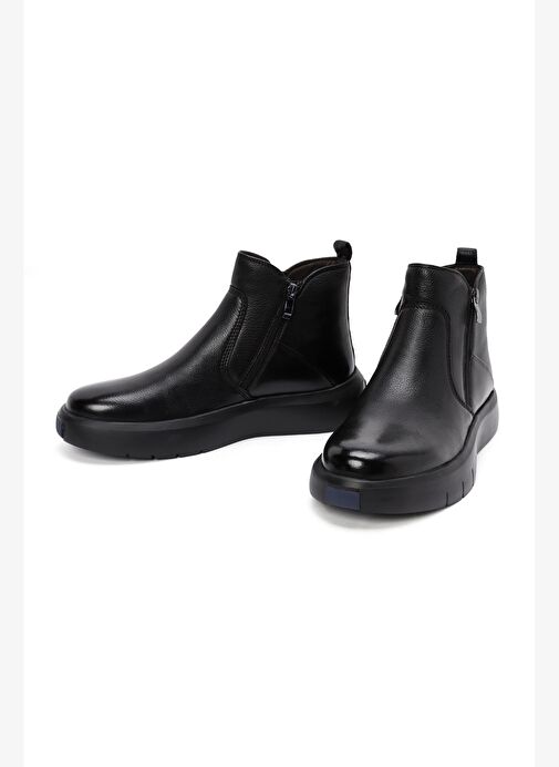 Erkek Siyah Fermuarlı Kalın Tabanlı Deri Bot 25WFD6931FT - Görsel 4