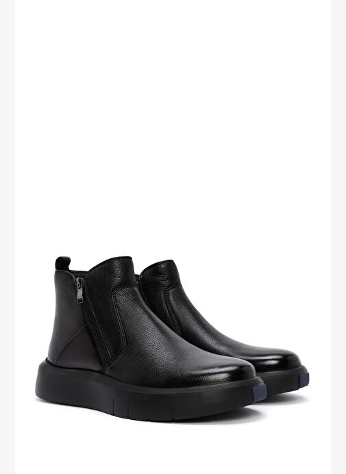 Erkek Siyah Fermuarlı Kalın Tabanlı Deri Bot 25WFD6931FT - Görsel 5