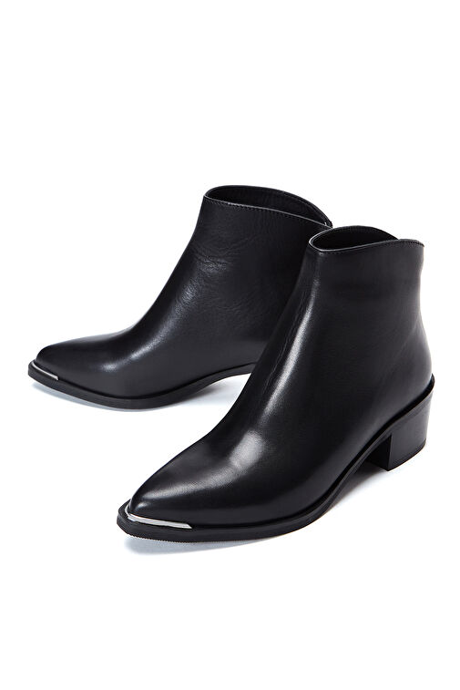 Kadın Siyah Fermuarlı Kısa Topuklu Deri Bot 24WFD280118 - Görsel 4