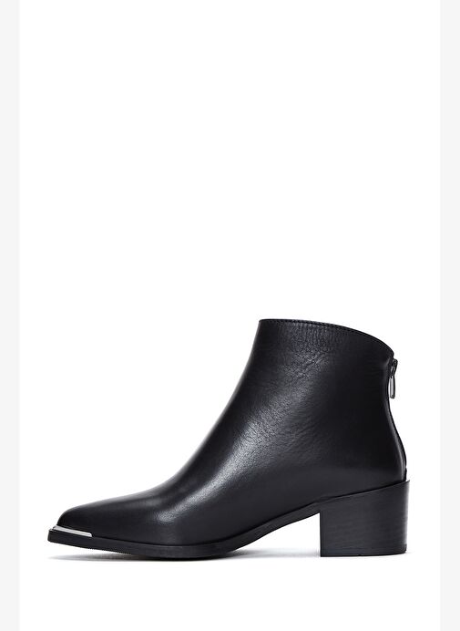 Kadın Siyah Fermuarlı Kısa Topuklu Deri Bot 25WFD280018 - Görsel 3