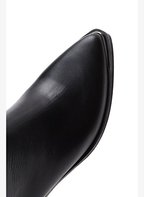 Kadın Siyah Fermuarlı Kısa Topuklu Deri Bot 25WFD280018 - Görsel 9