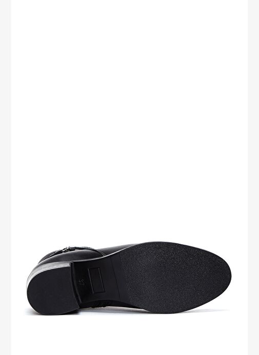 Kadın Siyah Fermuarlı Kısa Topuklu Deri Bot 25WFD280118 - Görsel 6