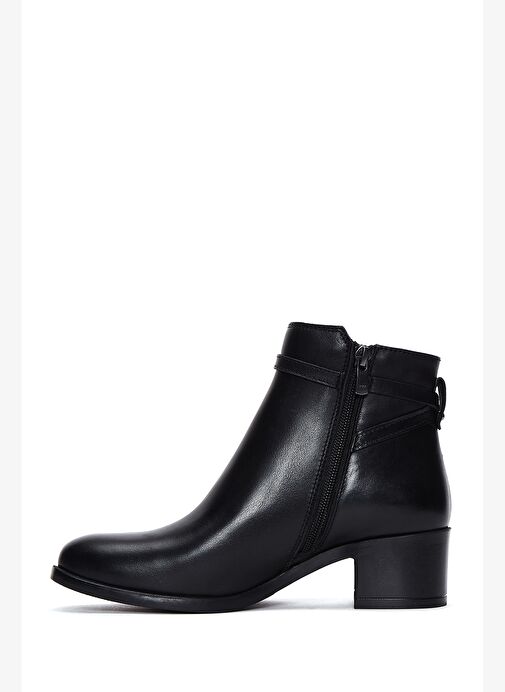 Kadın Siyah Fermuarlı Kısa Topuklu Deri Bot 25WFD280118 - Görsel 3