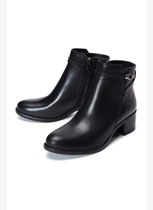 Kadın Siyah Fermuarlı Kısa Topuklu Deri Bot 25WFD280118 - Görsel 4