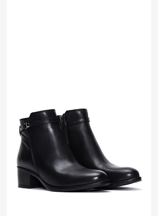 Kadın Siyah Fermuarlı Kısa Topuklu Deri Bot 25WFD280118 - Görsel 5