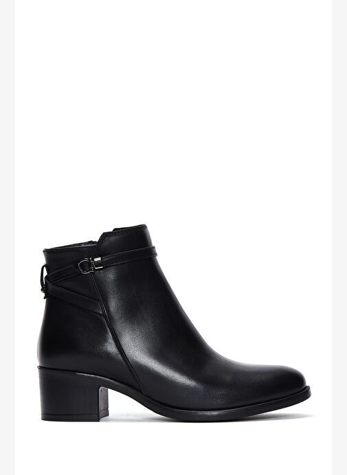 Kadın Siyah Fermuarlı Kısa Topuklu Deri Bot 25WFD280118 - Görsel 2