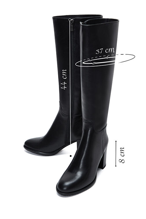 Kadın Siyah Fermuarlı Kalın Topuklu Deri Çizme 24WFD281018 - Görsel 3