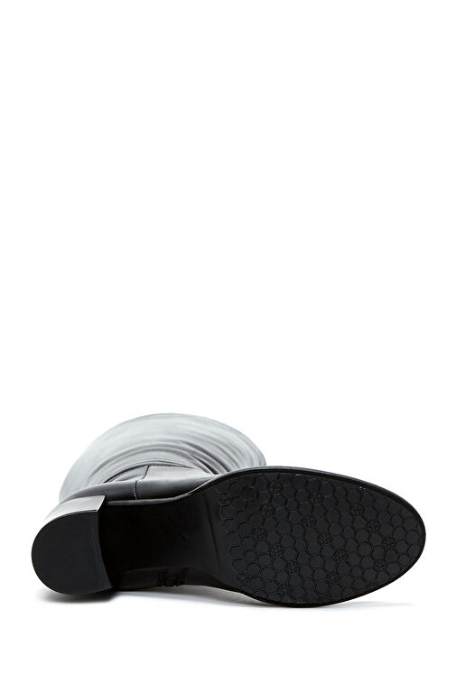 Kadın Siyah Fermuarlı Kalın Topuklu Deri Çizme 24WFD281018 - Görsel 7