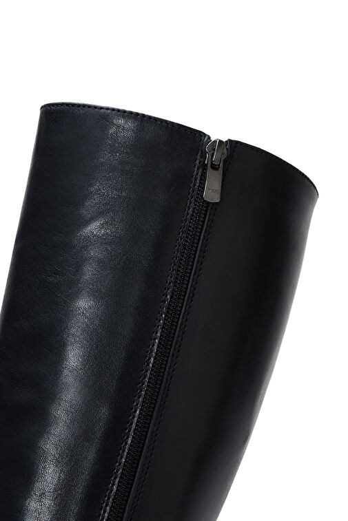 Kadın Siyah Fermuarlı Kalın Topuklu Deri Çizme 24WFD281018 - Görsel 9