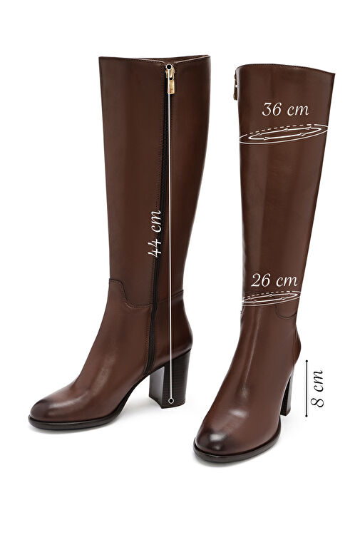 Derimod Derimod Kadın Kahverengi Fermuarlı Kalın Topuklu Deri Çizme 24WFD281018 Bot | Boyner Kahverengi - 3. görsel