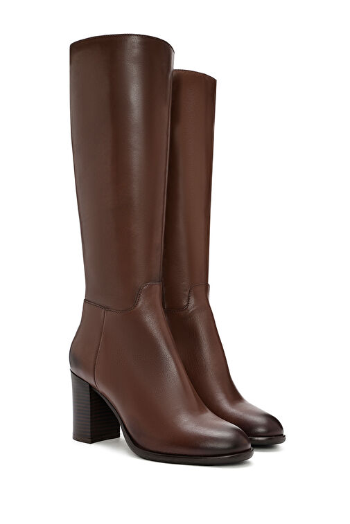 Derimod Derimod Kadın Kahverengi Fermuarlı Kalın Topuklu Deri Çizme 24WFD281018 Bot | Boyner Kahverengi - 6. görsel