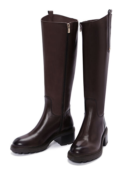 Derimod Derimod Kadın Kahverengi Fermuarlı Kısa Topuklu Deri Çizme 24WFD280918 Bot | Boyner Kahverengi - 4. görsel