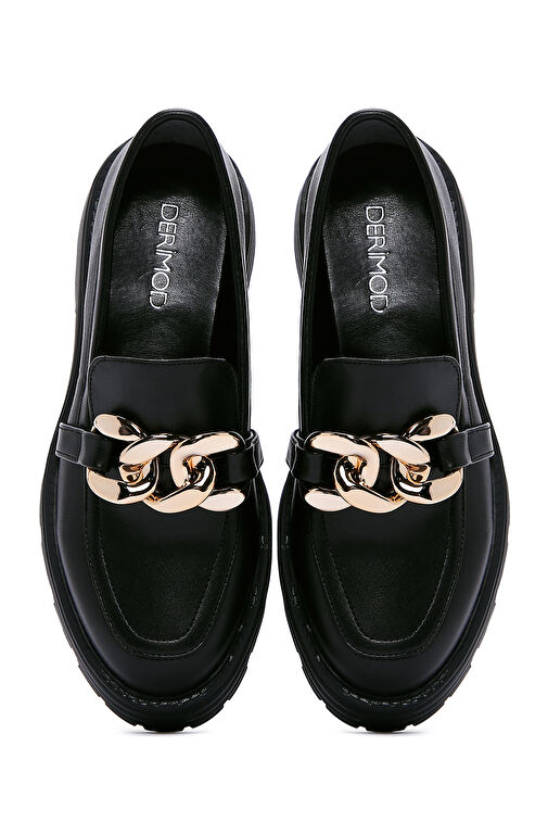 Kadın Siyah Zincir Detaylı Maskülen Loafer 24WFE400218 - Görsel 7