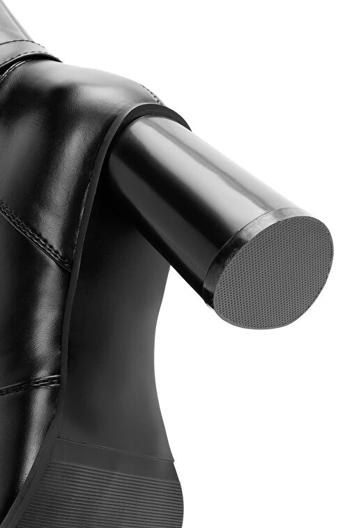 Kadın Siyah Fermuarlı Kalın Yüksek Topuklu Çizme 24WFE403618 - Görsel 9