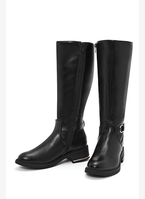 Kadın Siyah Fermuarlı Toka Detaylı Çizme 25WFE401518 - Görsel 4