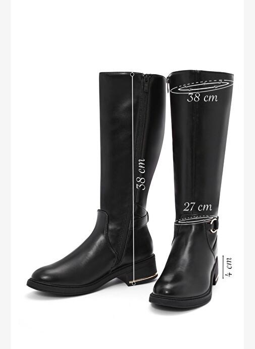 Kadın Siyah Fermuarlı Toka Detaylı Çizme 25WFE401518 - Görsel 3