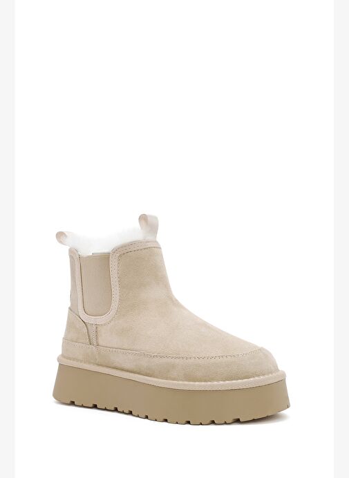 Kadın Bej Kalın Tabanlı Teddy Süet Deri Bot 25WFD405110 - Görsel 8