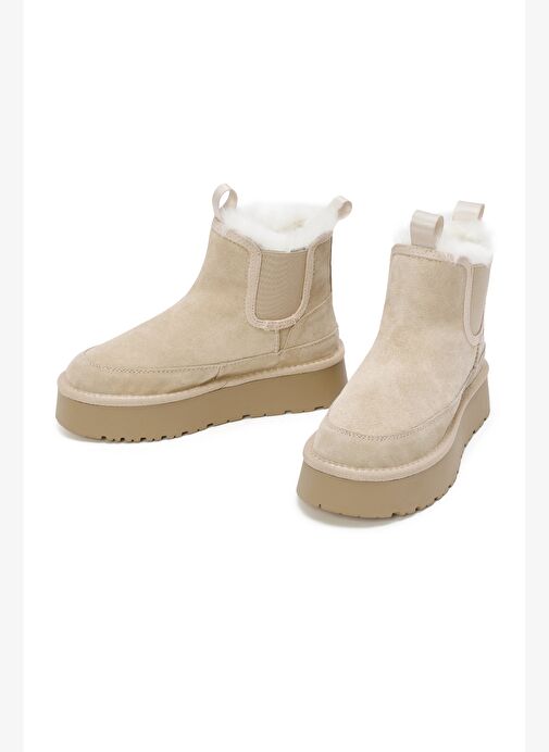 Kadın Bej Kalın Tabanlı Teddy Süet Deri Bot 25WFD405110 - Görsel 4