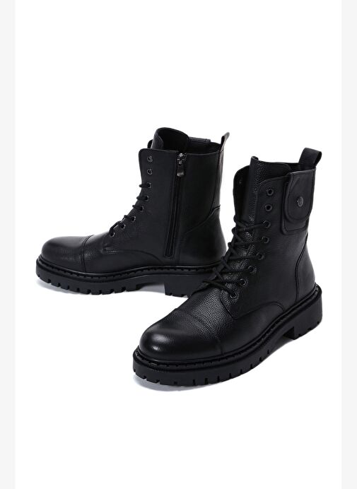 Erkek Siyah Fermuarlı Deri Postal Bot 25WFD7003FT - Görsel 4