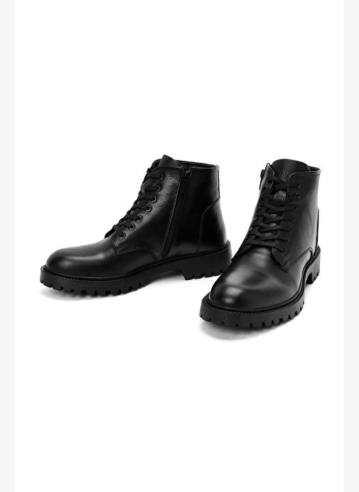 Erkek Siyah Fermuarlı Deri Casual Bot 25WFD680018 - Görsel 4