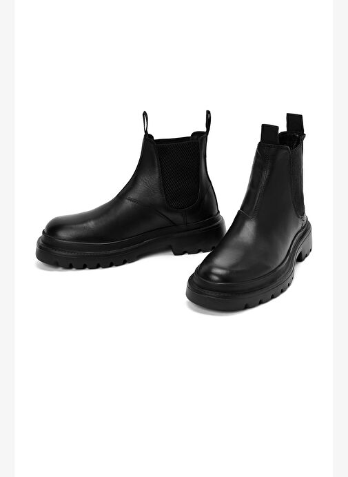 Erkek Siyah Deri Casual Chelsea Bot 25WFD680718 - Görsel 4