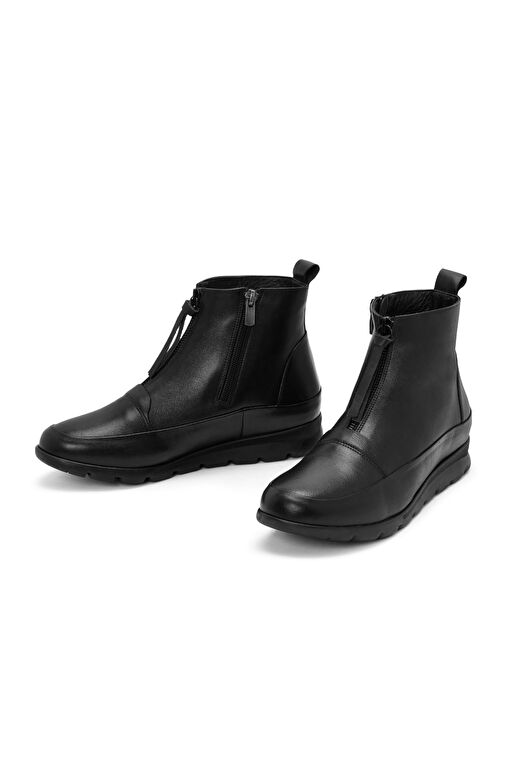 Kadın Siyah Fermuarlı Deri Comfort Bot 24WFD413918 - Görsel 4