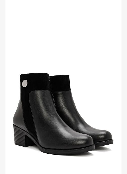 Kadın Siyah Fermuarlı Kalın Topuklu Deri Bot 25WFD411514 - Görsel 6