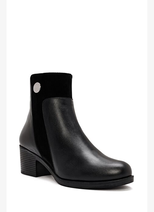 Kadın Siyah Fermuarlı Kalın Topuklu Deri Bot 25WFD411514 - Görsel 9