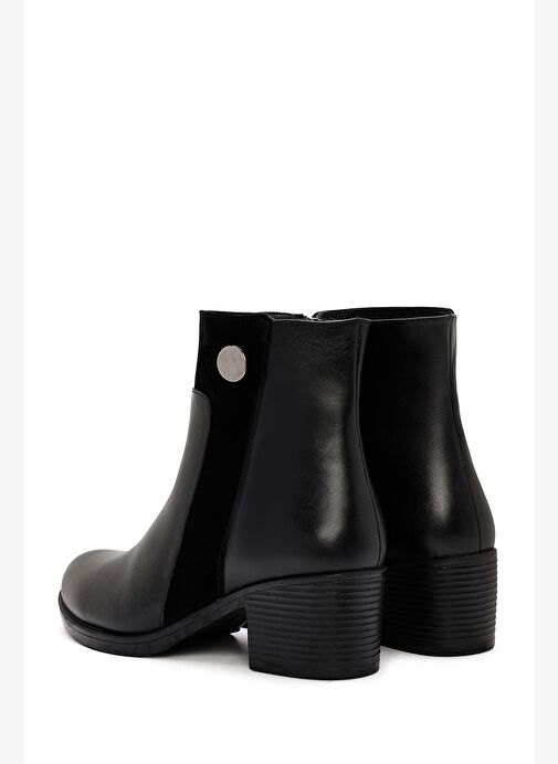 Kadın Siyah Fermuarlı Kalın Topuklu Deri Bot 25WFD411514 - Görsel 8