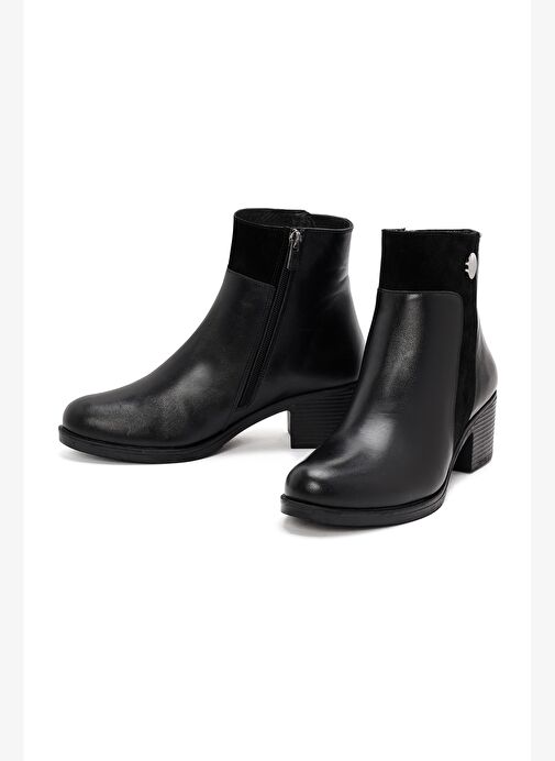 Kadın Siyah Fermuarlı Kalın Topuklu Deri Bot 25WFD411514 - Görsel 4