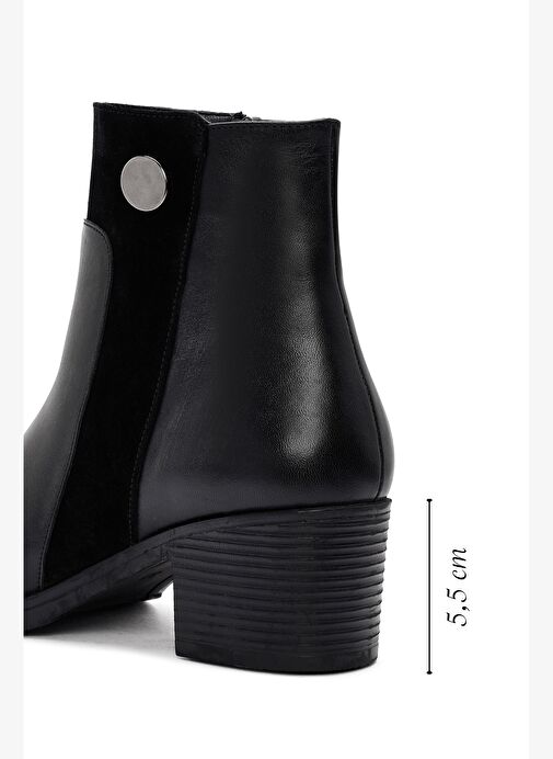 Kadın Siyah Fermuarlı Kalın Topuklu Deri Bot 25WFD411514 - Görsel 3